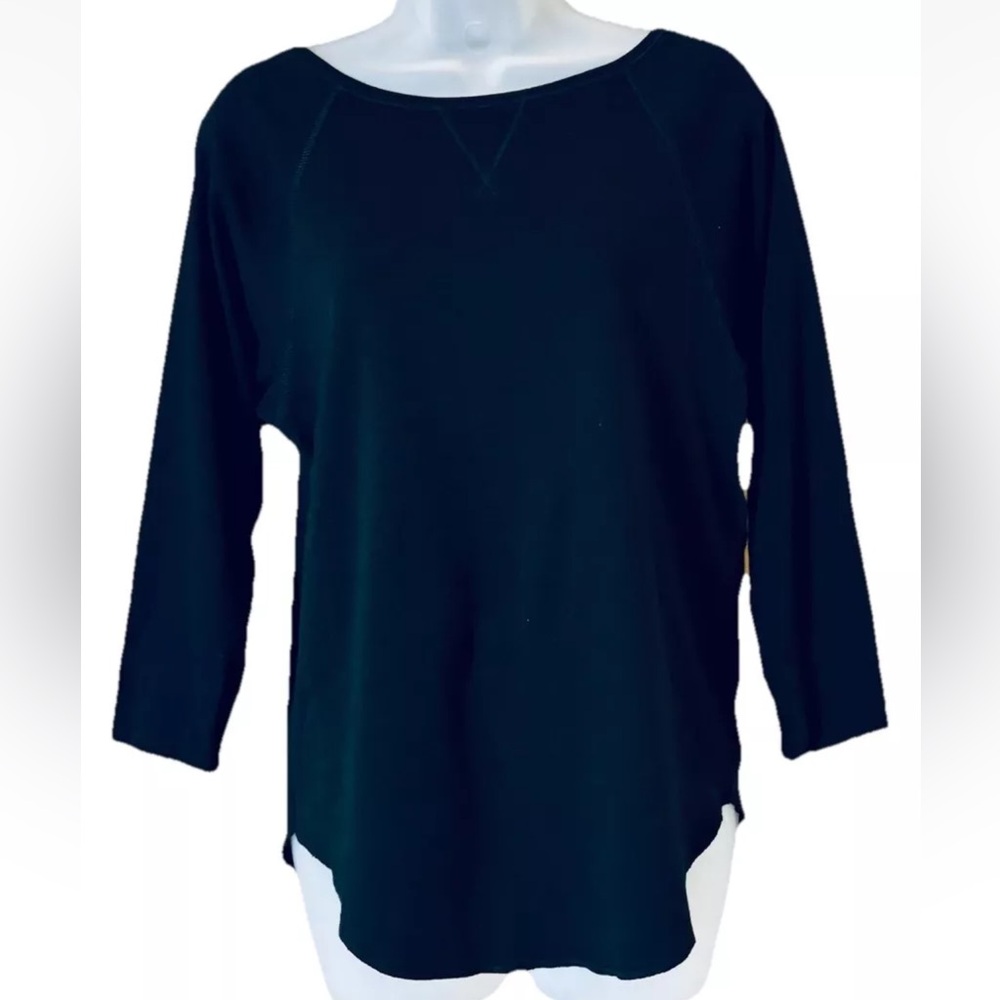Lilla P Women's Long Sleeve Boat Neck Top Black 100% Cotton Size XS